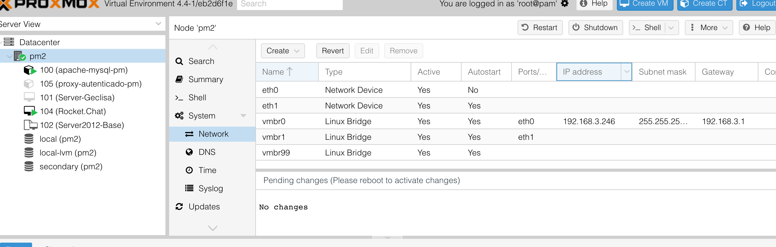 proxmox interfaces redes Biblioteca