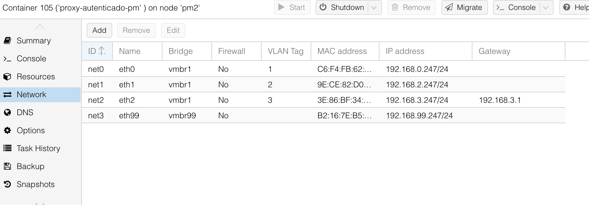 proxmox interfaces redes Biblioteca